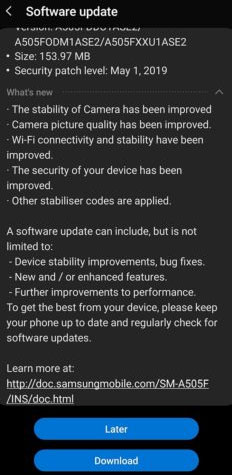 Samsung Galaxy A50 update released May 2019 Security Patch, camera improvements